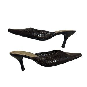 KELLY & KATIE Vintage Y2K Brown Slip-On Leather Mules Heels Size 7